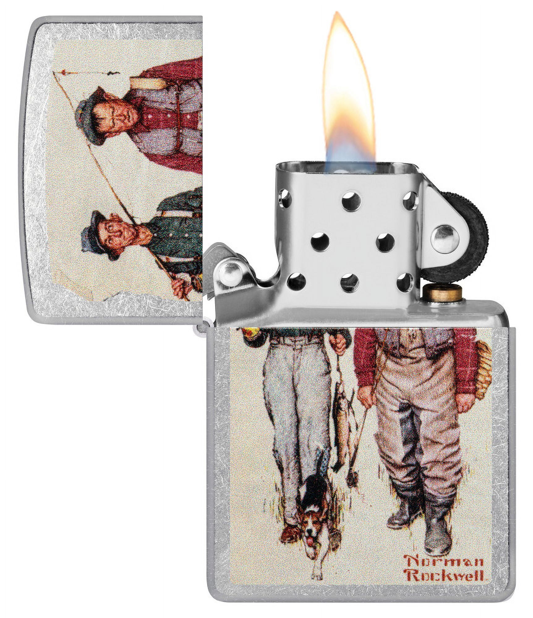 Zippo Norman Rockwell Fishing Street Chrome Pocket Lighter