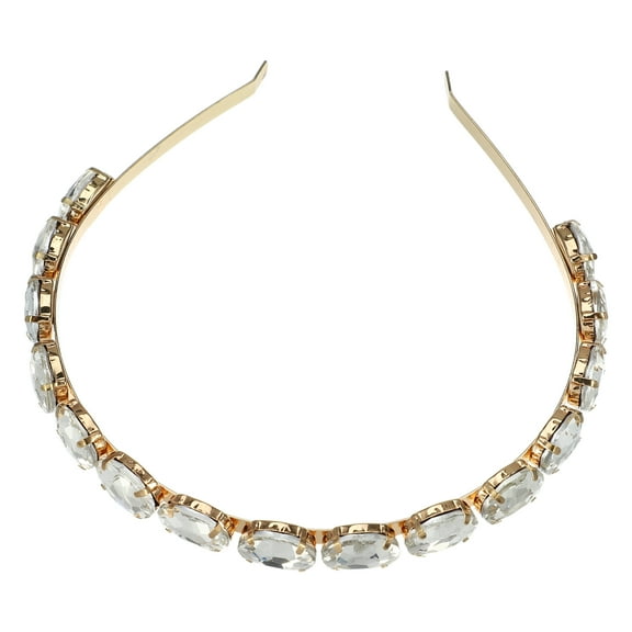 Unique Bargains Metal Oval Colorful Glass Faux Crystal Hairband Rhinestone Headband Women Hairband White