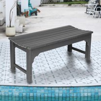 GZXS 46-Inch Outdoor Bench, 2-Person HDPE All-Weather Garden Bench Seat, Backless Patio Bench with Slatted Seat, for Yard, Porch, Park, Gray