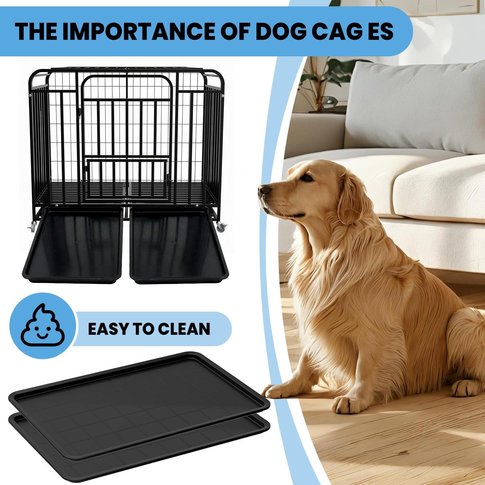 Muweixin 42 inch Black Metal Dog Crate with Top & Front Doors, Removable Trays & Lockable Wheels, Indoor Outdoor Kennel for Medium Large Dogs