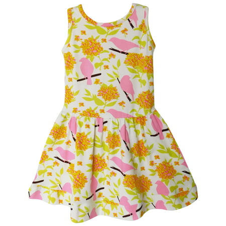 AnnLoren Big Girls' Spring Birds Floral Sleeveless Dress Boutique Childrens