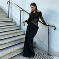 thumbnail image 5 of Women'S Mesh Off Shoulder Dress Elegant Sheer See Through Long Sleeve Ruched Bodycon Maxi Dresses Black XL, 5 of 9