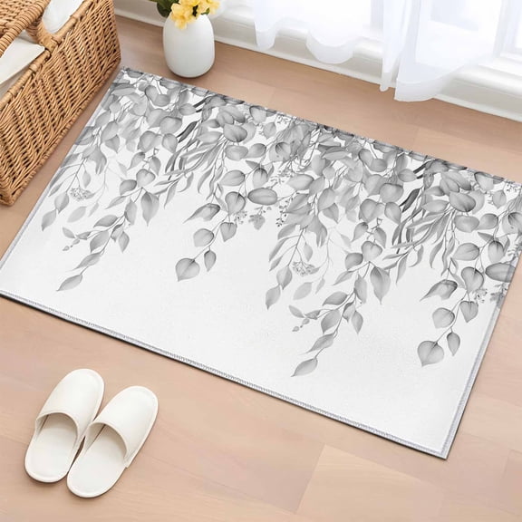 Eucalyptus Leaves Entryway Rug 2'x3' Non Slip Front Door Mats, Grey Summer Botanical Weeping Entrance Rugs Indoor Outdoor Carpet, Washable Floor Mats Small Area Rug for Bedroom Kitchen