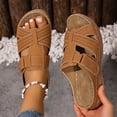 thumbnail image 3 of Rokment Wedges Sandals for Women Beach Summer Comfortable Leather Orthopedic Arch Support Walking Slides Plantar Fasciitis Recovery Dress Slip on A Size 6, 3 of 7