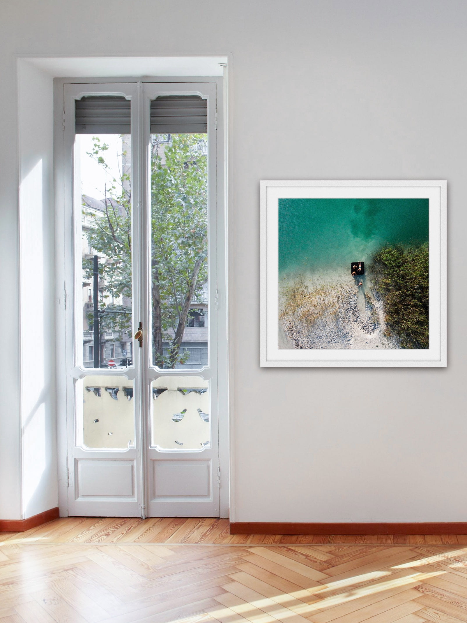 "Aqua Lake Chill" Framed Painting Art Print, 32.0" x 1.5"