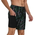 thumbnail image 3 of Picia Lavender Flowers pattern Mens Swim Trunks with Compression Liner Stretch Beach Shorts Quick Dry with Zipper Pockets No-Chafing Board Shorts-Large, 3 of 9