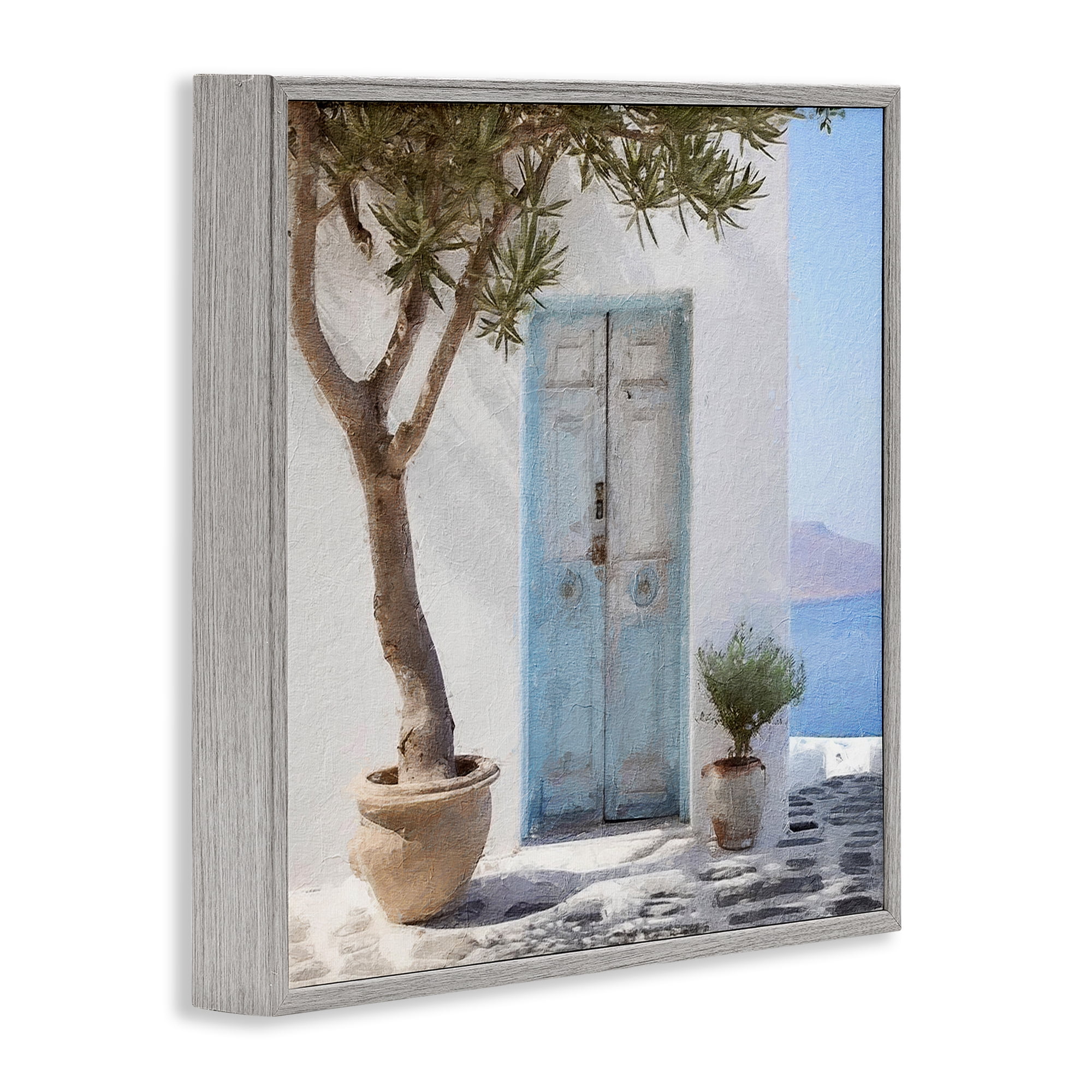 Stupell Industries Coastal Greek Door Town & City Painting Gray Framed Art Print Wall Art, 24 x 24