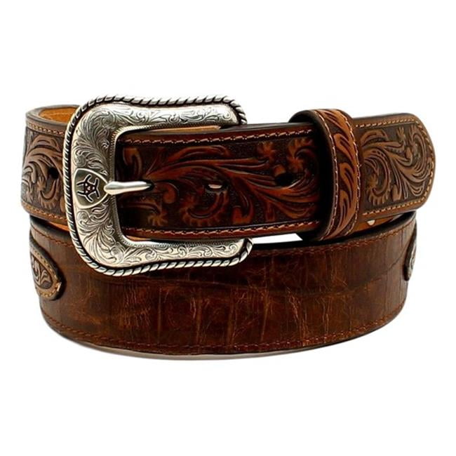 Western Belt Men Leather Overlay Floral 