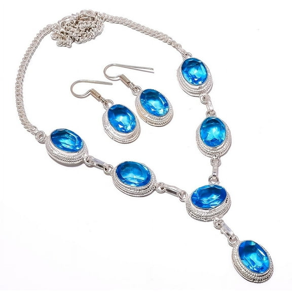 Blue Topaz 925 Sterling Silver Necklace Set TS4318-7 TS4318-7