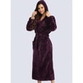 thumbnail image 2 of 1pc Simple Solid Color Women's Thickened Flannel Hooded Robe For Autumn/Winter Home Use, 2 of 4