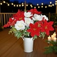 thumbnail image 4 of 2 Pack Artificial Poinsettia Rose Bushes,Faux Red White Poinsettia Roses Floral Stems for Indoor Outdoor Christmas Tree Ornament Home Porch Decorations, 4 of 9