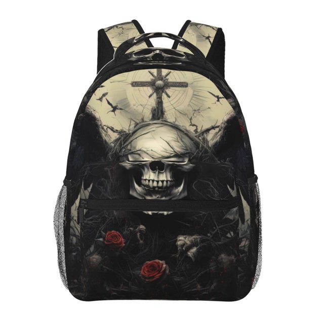 Disketp Vintage Winged Rose Skull Mochila Estampada para Hombre y Mujer – Mochila Ligera Clásica con Múltiples Bolsillos para Universidad, Trabajo y Viajes-One Size