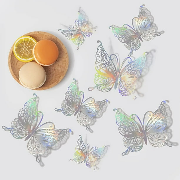 Juego de pegatinas de mariposa 3d ahuecadas, pegatinas de papel brillante para ventana, pared colorida, decoraciones de año nuevo para el hogar, oro rosa y plata, 12 unids/set