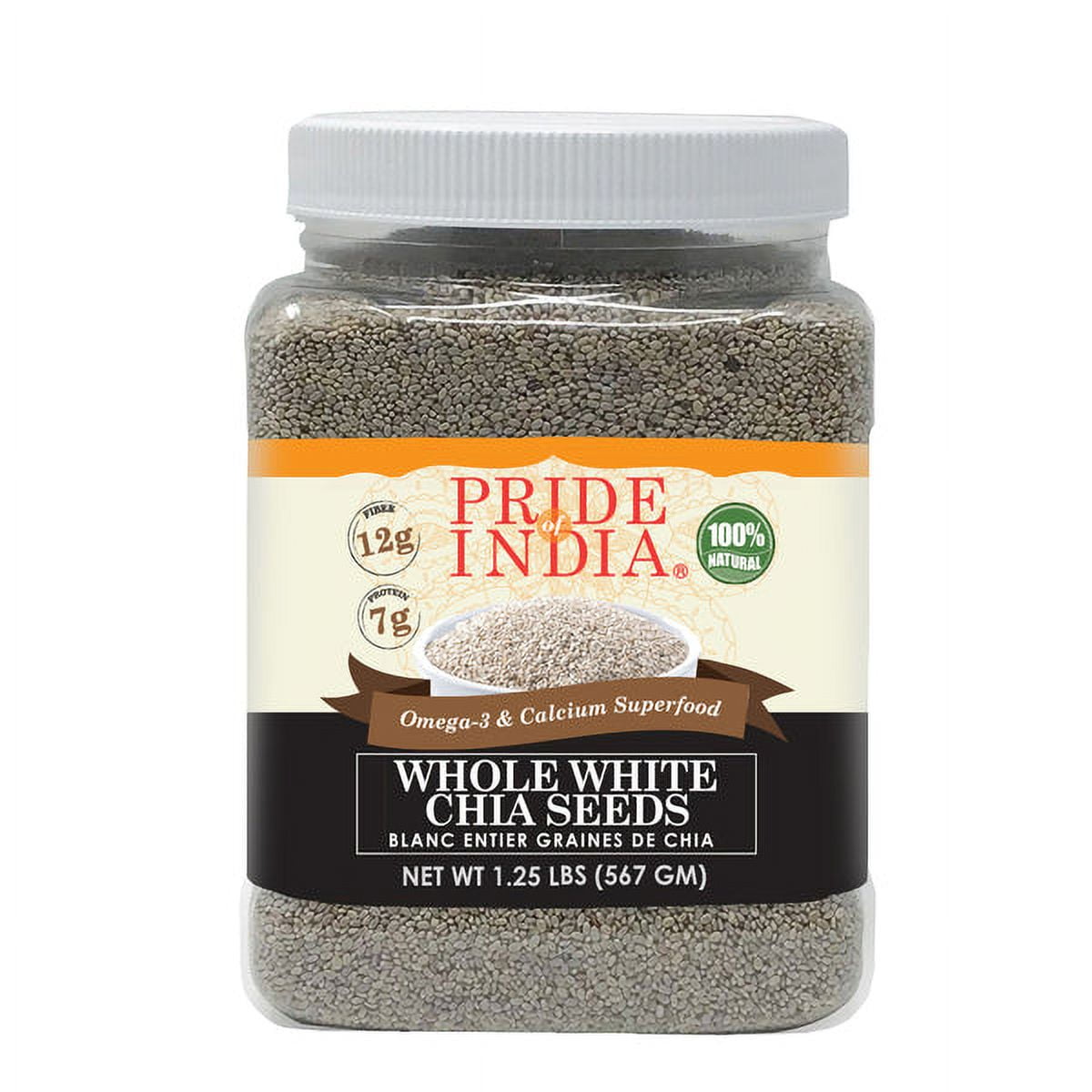 Pride of India Whole White Chia Seeds, 20 oz Jar, Pack of 6