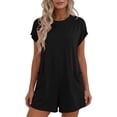thumbnail image 3 of Jinhomg Summer Rompers for Women 2026 Casual Loose Fit Short Sleeve Jumpsuits Tie Knot Back Shorts Overalls with Pockets Black XL, 3 of 10
