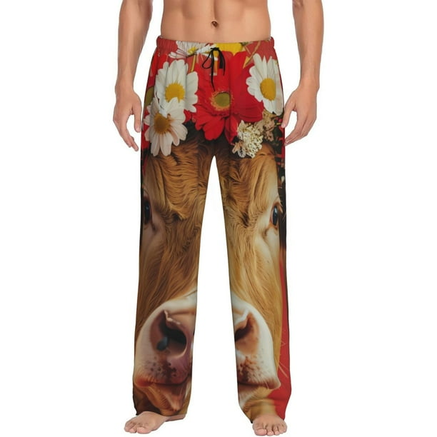 Balery White And Red Daisy Cow Pantalones de pijama para hombre, pijama ultraligero, pantalón de descanso-Small