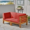 thumbnail image 6 of GDF Studio Keith Outdoor Acacia Wood Loveseat with Cushions, Teak and Red, 6 of 12