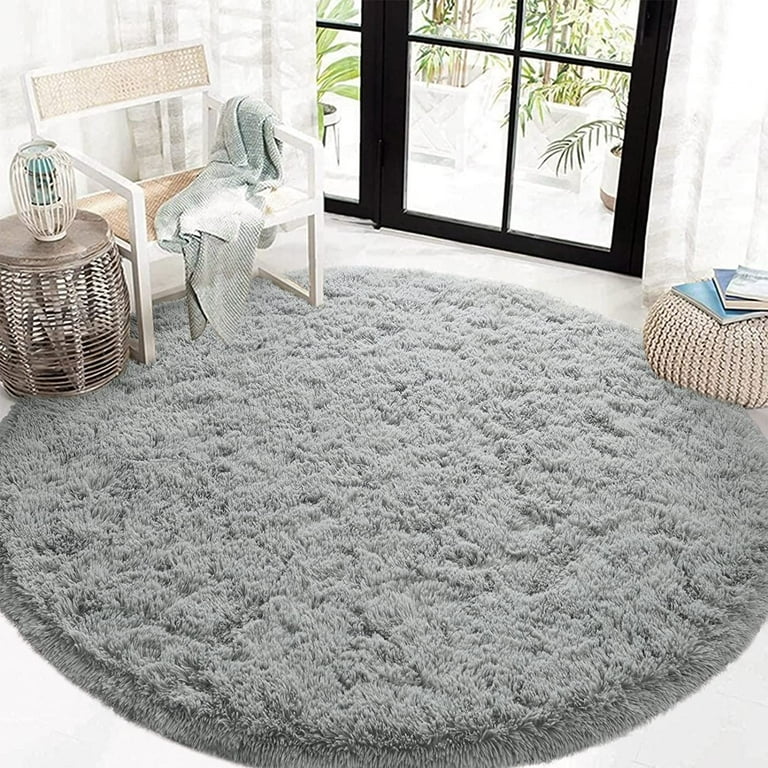 ZACOO 5x5 feet Light Gray Round Rug Fluffy Plush Modern Rugs Comfortable  Soft Home Decor Shag Rug Circle Rug for Dormitory Living Room Bedroom 