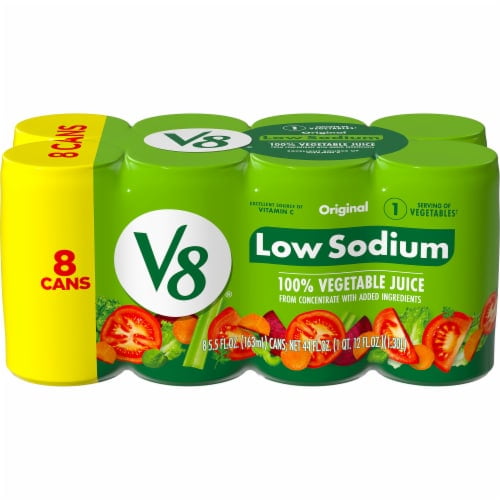 V8 Low Sodium Original 100% Vegetable Juice 8 cans / 5.5 fl oz.