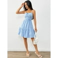 thumbnail image 6 of Womens Summer Spaghetti Strap Mini Dress Square Neck Sleeveless Smocked Waist Tiered Flowy Sundresses Blue M, 6 of 8