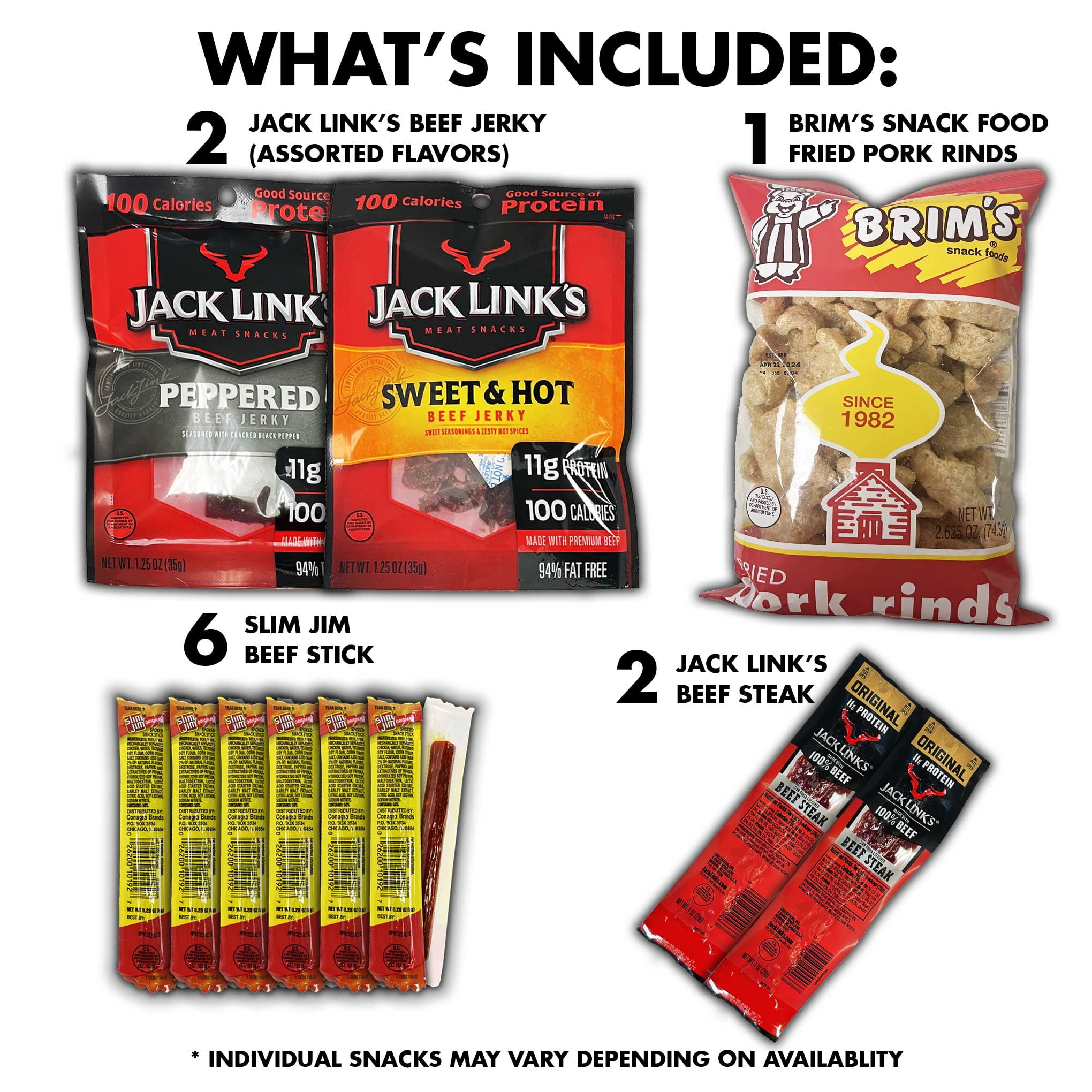 Fun Flavors Box Meat Lovers Jerky Snack Care Package - 10 Snacks Variety Assortment of Beef Jerky, Steak, Beef Sticks, Favorite Protein Snack Gift Box