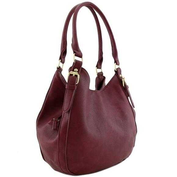 Light-weight 3 Compartment Faux Leather Medium Hobo Bag (Wine)