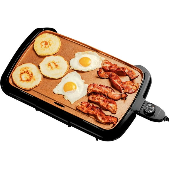 OVENTE Electric Griddle with 16" x 10" Flat Non-Stick Cooking Surface, Copper GD1610CO