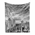 thumbnail image 1 of Black and White Soft Flannel Fleece Throw Blanket, Skyline Rooftop View of New York in Cloudy Day Panoramic Bust Cityscape, Cozy Plush for Indoor and Outdoor Use, 70" x 90", Black White, by Ambesonne, 1 of 6