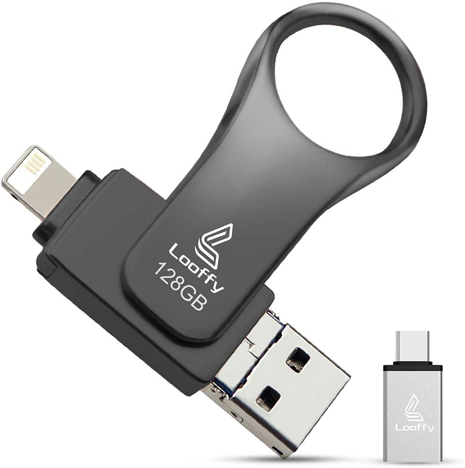 Black 128GB Usb Flash Drive for iPhone Photo Memory Stick Expansion Compatible for iPhone iPad Android Tablet PC and Devices with Micro USB 3.0/OTG/IOS/Type C 