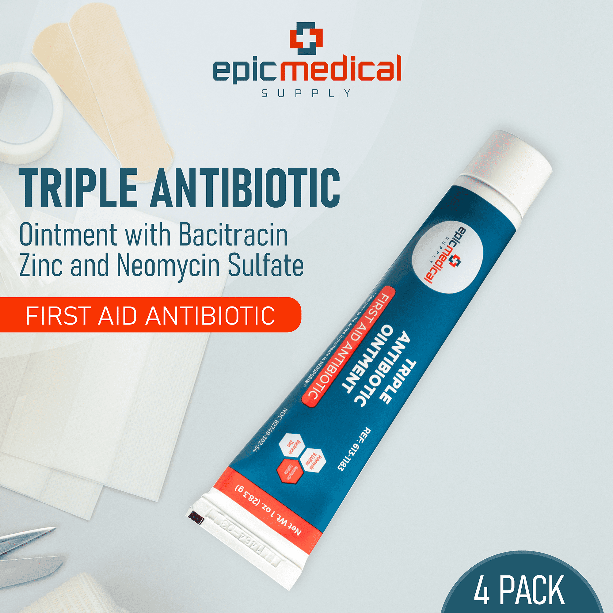 Epic Medical Supply Triple Antibiotic Ointment 1 oz Tube (Pack of 4)