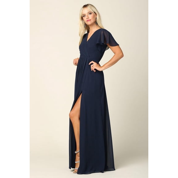 Women's Eva USA 3413 Long & Short Sleeve Chiffon Mother Of Groom Dress Navy Blue S