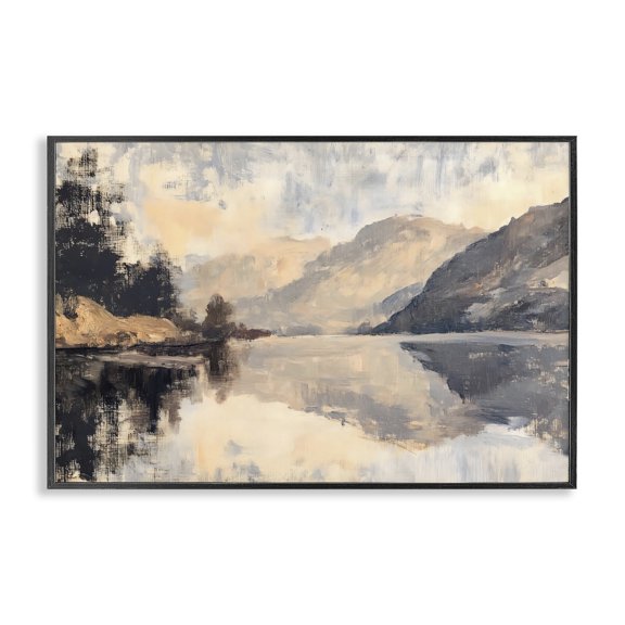 Stupell Industries Transitional Brushed Mountain Reflection Black Framed Giclee Art, 18 x 12, by LSR Design Studio
