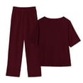 thumbnail image 4 of Scyoekwg Womens Casual 2 Piece Outfits Trendy Short Sleeve Button Round Neck Tops Jogger Pants Tracksuit Casual Sweatsuits Sets Loose Solid Color Outfits (Wine,S), 4 of 4