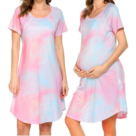

NEGJ Women s Split Long Maternity Dress Short Sleeve Ruched Pregnancy Clothes