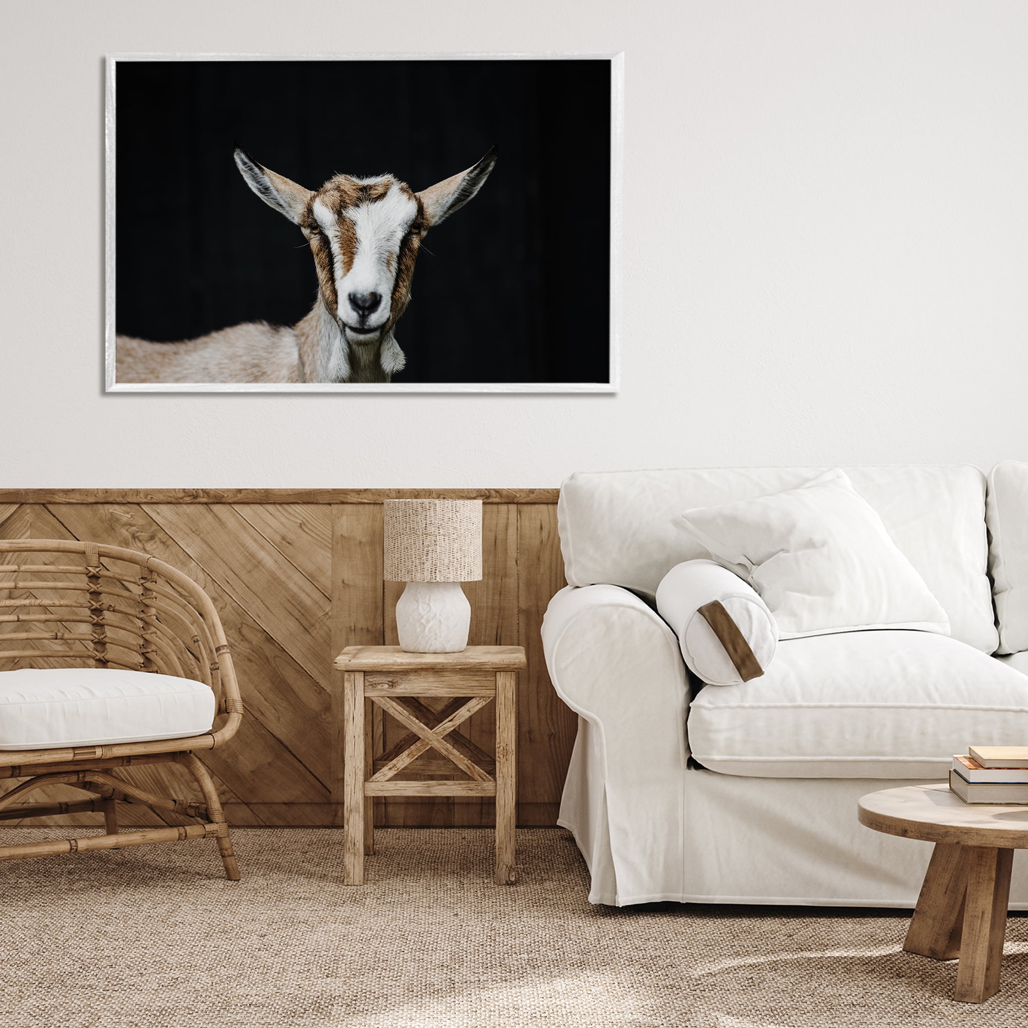 Goat Face over Black White Framed Giclee Art, design by Amy Carroll