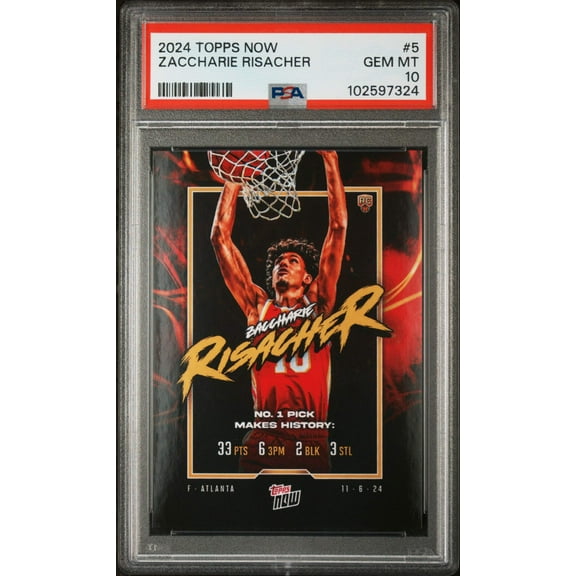 Graded 2024 Topps Now Zaccharie Risacher #5 Rookie RC Basketball Card PSA 10 Gem Mint