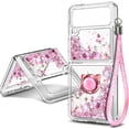 thumbnail image 3 of Nagebee Phone Case Compatible for Samsung Galaxy Z Flip 3 5G (2021), Liquid Sparkle Floating Glitter [Ring Holder & Wrist Strap] Cute Girls Women (Rose Gold), 3 of 7