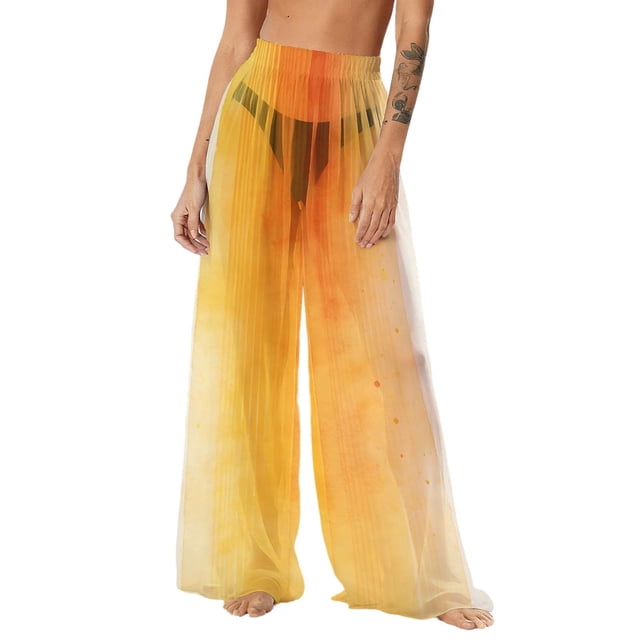 Pantalones de playa de gasa ligeros para mujer con protección solar, pantalones anchos de estilo bohemio estampados, blusa para mujer
