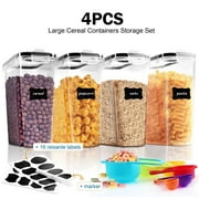 Kosbon Large Cereal Containers Storage Set, 4 Packs Dispenser Approx. 4L Fits Full Standard Size Cereal Box, Airtight Cereal Container Set, Large Plastic Storage Container