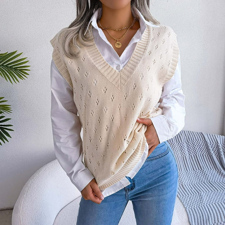 ZQGJB Women's Oversized V Neck Knitted Sweater Vest Casual ZQGJB Women's Oversized V Neck Knitted Sweater Vest Casual