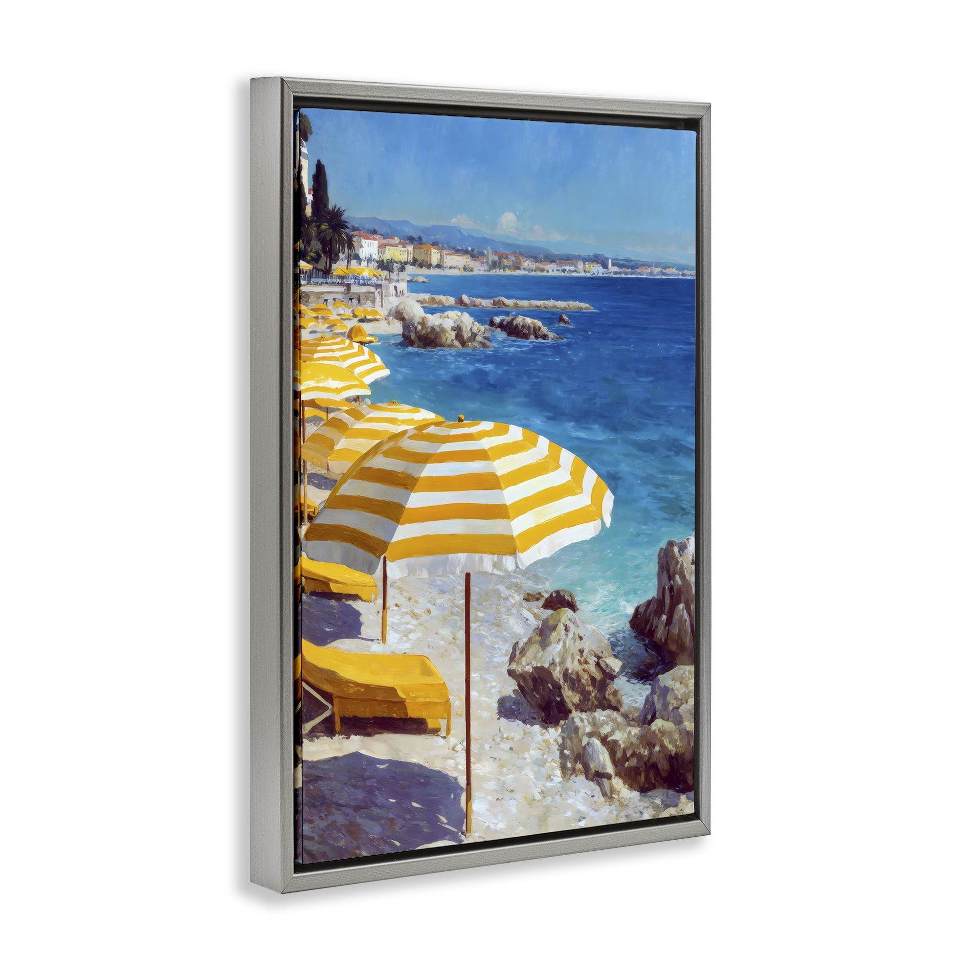 Stupell Industries Sunshine on the Shore Gray Framed Floater Canvas Wall Art, design by Petal Prints Design