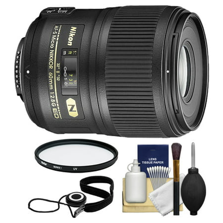 Nikon 60mm f/2.8G AF-S ED Micro-Nikkor Lens + UV Filter + Accessory Kit for D3200, D3300, D5200, D5300, D7000, D7100, D610, D800, D810, D4s DSLR
