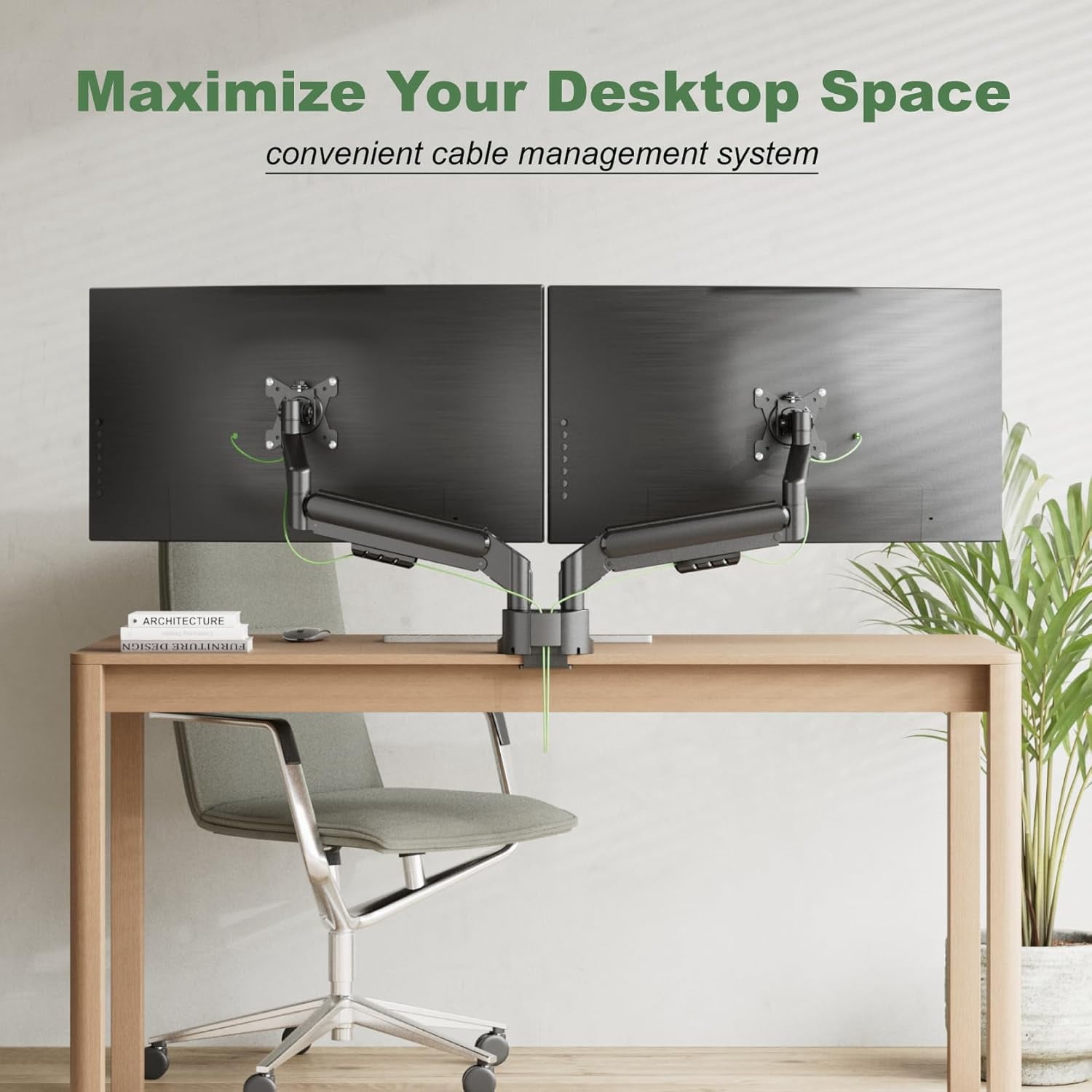 Dual Monitor Mount for Two Ultrawide Screens 13-34 Inch, Full Motion Gas Spring Arms with VESA 75/100mm, Desk Clamp & Grommet Base,  Management, Holds  to 26.4lbs Each