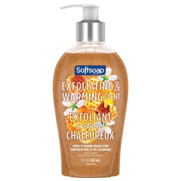 Savon liquide pour les mains exfoliant Softsoap Therapy, Parfum chaleureux de miel et de cassonade, 384 mL.