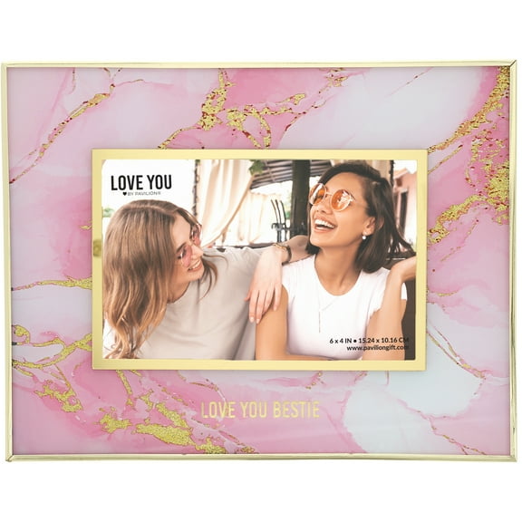 Pavilion - Love You Bestie - 4" x 6" Horizontal Landscape Pink Gold Marble Picture Photo Holder Memory Frame Best Friend BFF Friendship Gift Present