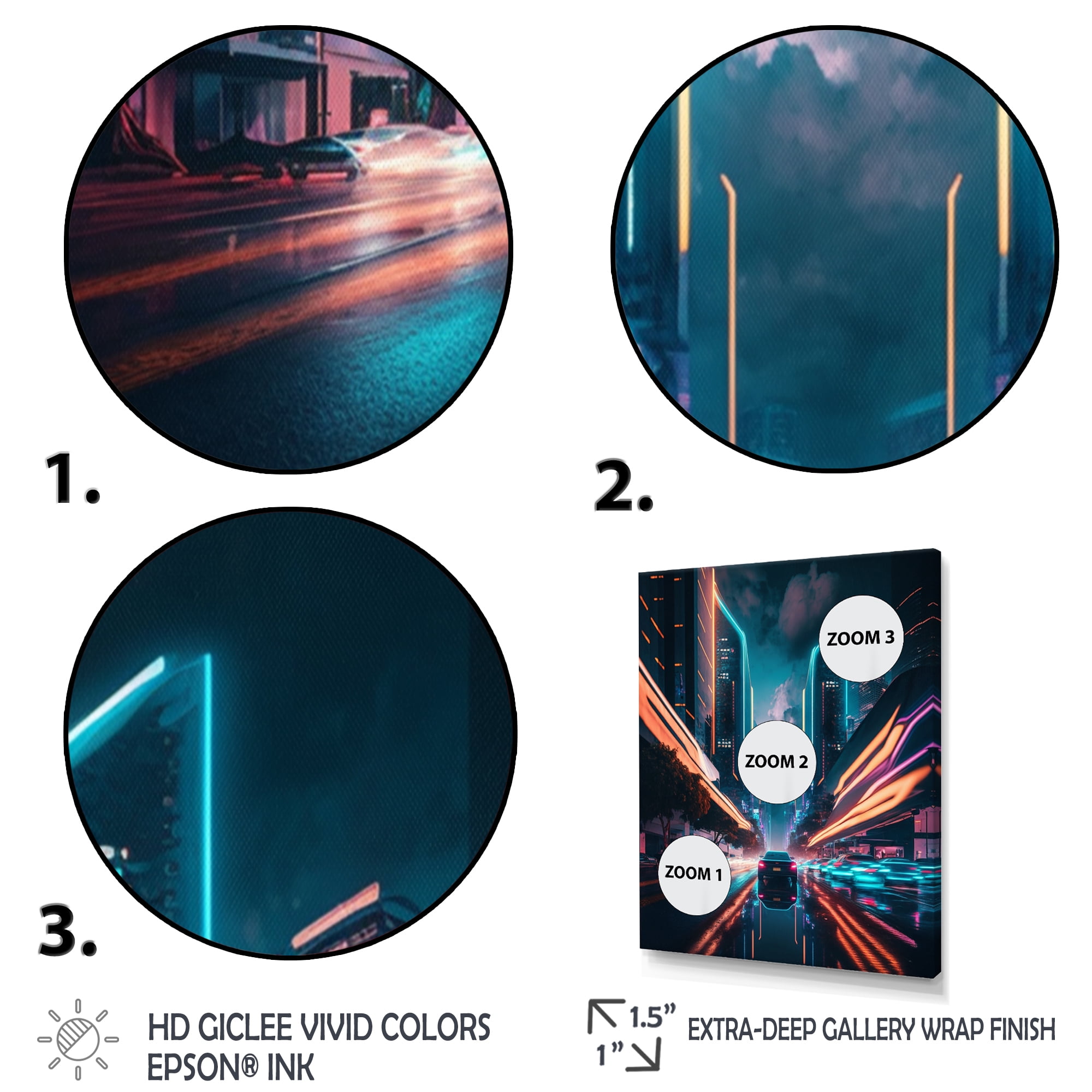 Designart Futuristic Miami Neon Art IV Canvas Wall Art