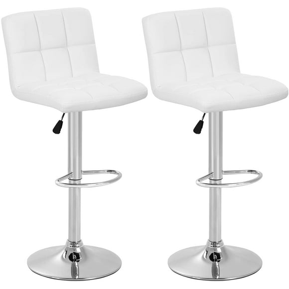 Counter Height Bar Stools Set of 2 PU Leather Swivel BarStools for Kitchen Stool Height Adjustable Counter Stool Barstools Dining Chair with Back (White)