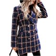 thumbnail image 1 of Chaqueta Informal de Lana con Solapa y Larga para Mujer, con Estampado y Doble Botonadura, A Cuadros Azul XXL, 1 of 10