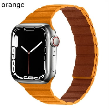 Slim Leather link for Apple Watch Band 38mm 40mm 41mm 42mm 44mm 45mm, ALMNVO Compatible for iWatch Series 7/6/5/4/3/2/1/SE, Magnetic Bands Compatible for Apple Watch Bands for Women ,Orange