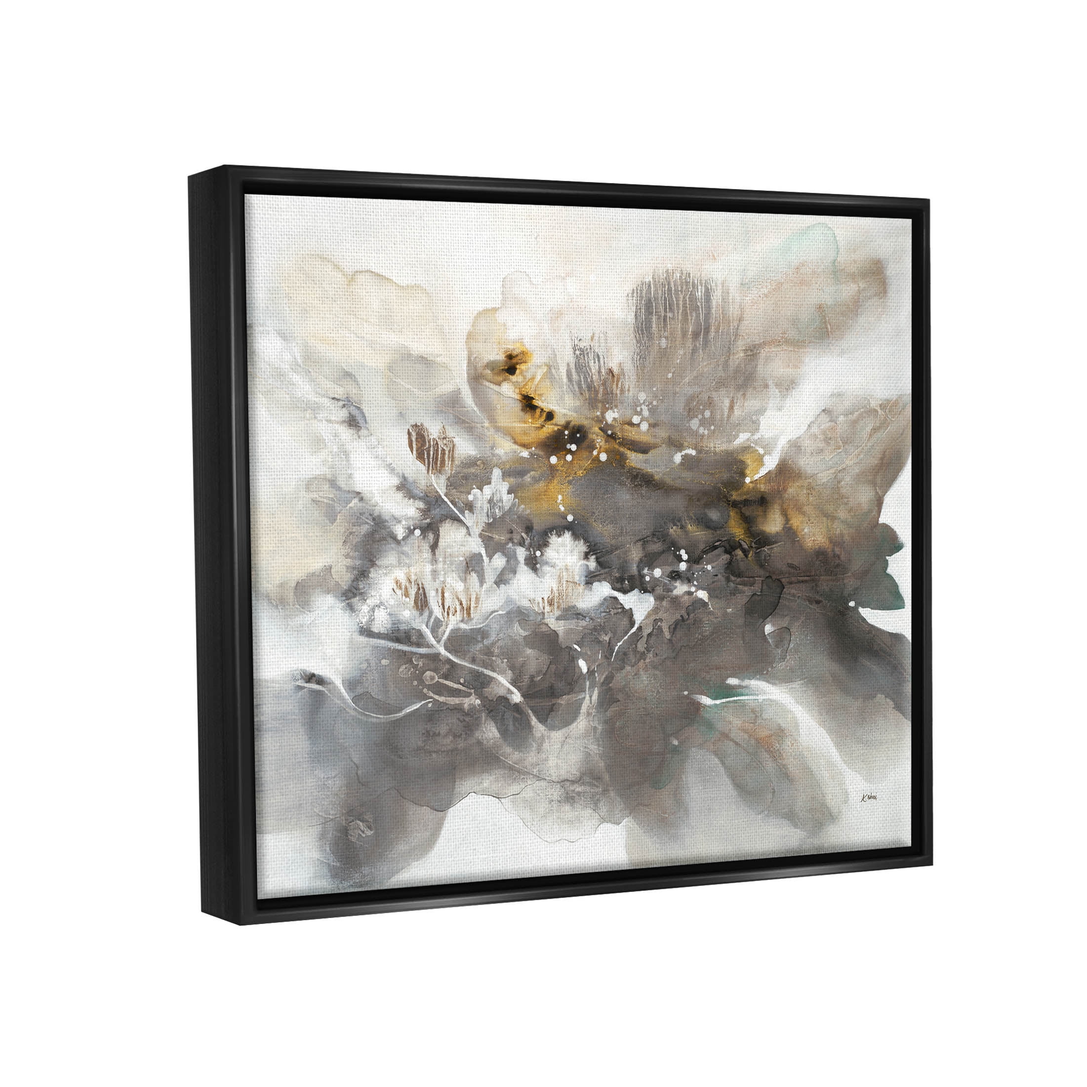 Stupell Industries Abstract Collage Botanical Detail Painting Jet Black Floating Framed Canvas Print Wall Art, Design by K. Nari